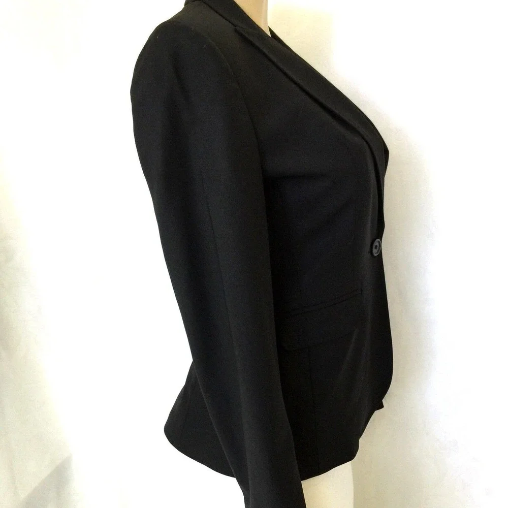 J CREW Blazer Jacket Black Wool Blend Peak Lapel One Button Lined 4 S 71…